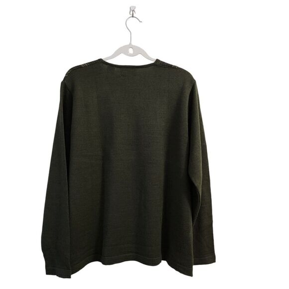 Florence Tricot Sweater Mens Medium Green Striped V-Neck Wool‎ Knit Pullover - Picture 6 of 8